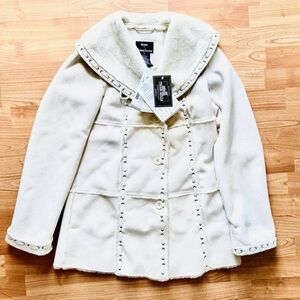 dennis basso Ivory Teddy Jacket with Shearling Collar